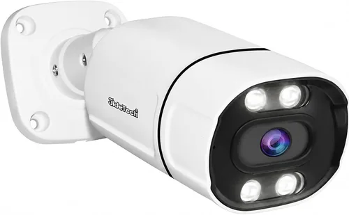 JideTech Cámara bala IP PoE de 5MP para exteriores, visión nocturna IR/color de 120 pies, audio de 2 vías, detección de vehículos y humanos AI,