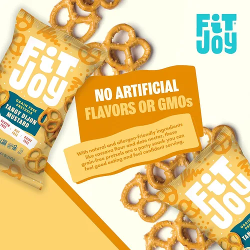 Miniatura 3 de FitJoy Tangy Dijon - Pretzels de mostaza (paquete de 6, 4.5 onzas) – Snacks sin lácteos, nueces y gluten – Raíz de yuca y harina de garbanzos sin