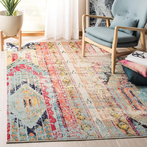 Miniatura 9 de SAFAVIEH Madison Collection - Alfombra decorativa de 2 pies 2 pulgadas x 4 pies, verde y naranja, diseño tribal envejecido, no desprende pelusa