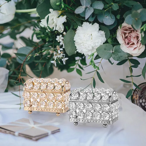Miniatura 8 de ELLDOO Joyero de cristal, caja organizadora de aretes, anillos, decoración del hogar, caja decorativa con tapa, regalo dorado para San Valentín