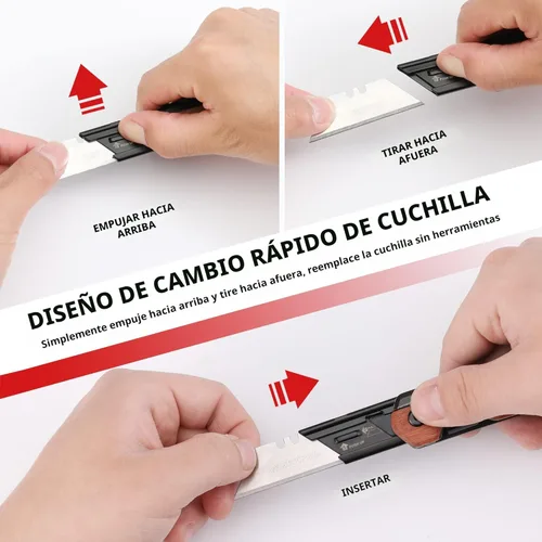 Miniatura 5 de WORKPRO Cuchillo plegable 2 en 1/cuchillo utilitario, regalos para papá, cortador de caja de cambio rápido con clip para cinturón y bloqueo de Madera