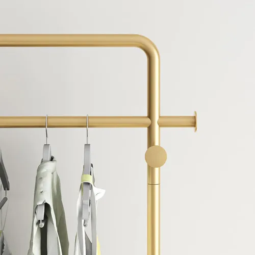 Miniatura 6 de TIEOU Percheros dorados con estante, percheros dorados resistentes para boutiques, perchero de metal independiente para colgar ropa, perchero Dorado