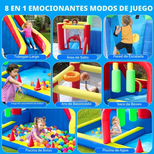 Miniatura 2 de Casa Inflable, Casa Inflable Saltarina para Niños, Castillo Saltarín 8 en 1 con Soplador, Casa Saltarina para Niños con Tobogán para Interiores