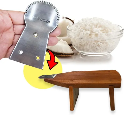 Miniatura 4 de WitnyStore Herramienta de cocina de acero inoxidable de 3½ pulgadas de largo, rallador de coco triturador, hoja raspadora, estilo tradicional