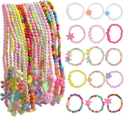 obmwang Juego de 30 pulseras y collar de princesa, disfraz de adolescente, joyería de juego para mujeres, disfraces de disfraces, recuerdos de fiesta