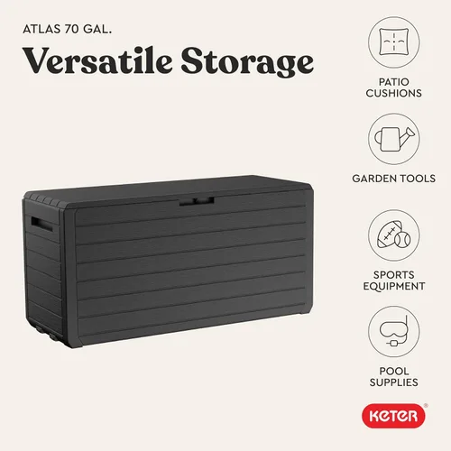 Miniatura 8 de Keter Atlas - Caja de 70 galones – Caja de almacenamiento al aire libre resistente a la intemperie para patio, patio y piscina, construcción