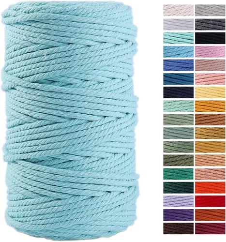 Miniatura 83 de Cuerda de Macramé Gris Claro 3mm x 109 Yardas, Cuerda de Algodón de Colores Cuerda para Manualidades Cuerda de Algodón Colorida para Colgar