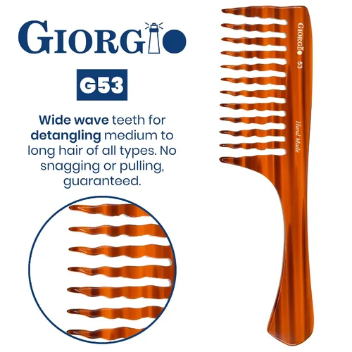 Miniatura 4 de Giorgio G53 - Peine de dientes anchos para cabello rizado y grueso, desenredante grande hecho a mano para cabello húmedo o seco, pulido a mano