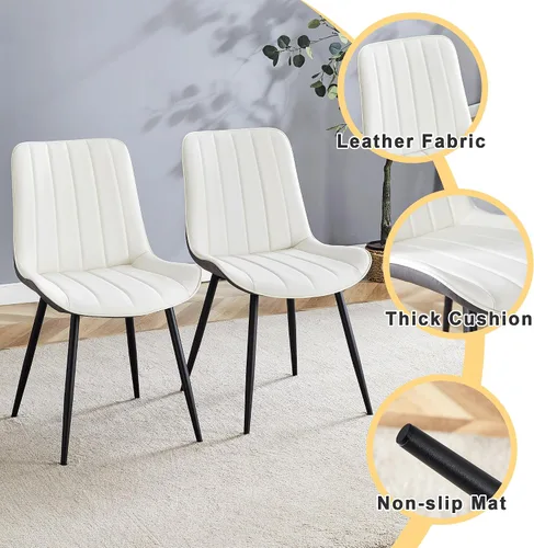 Miniatura 4 de Juego de 4 sillas de comedor de piel sintética, modernas sillas de comedor con respaldo de asiento acolchado + patas de metal, sillas tapizadas
