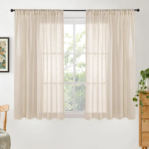 Miniatura 35 de BGment Cortinas de lino café de 30 pulgadas de largo para ventana pequeña, cortinas de media ventana beige semitransparentes ligeras con bolsillo