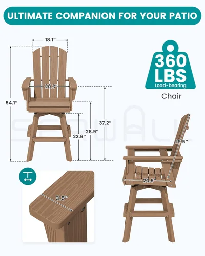 Miniatura 2 de SERWALL Silla de bar Adirondack giratoria de HDPE, silla Adirondack giratoria para balcón, taburetes de bar de altura de barra al aire libre