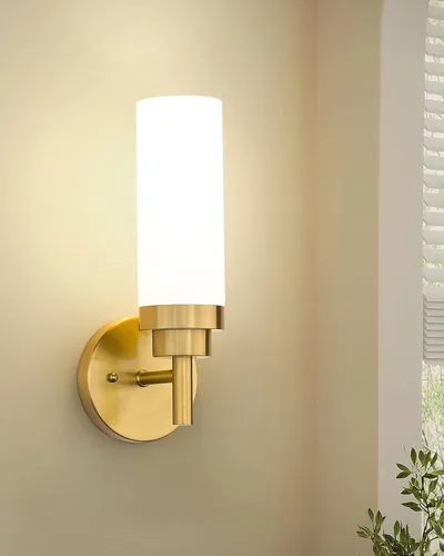 Miniatura 7 de Emak Apliques de Pared Juego de 2, Aplique de Pared Moderno de Baño Dorado Cepillado con Pantalla de Vidrio Esmerilado para Baño, Dormitorio, Sala