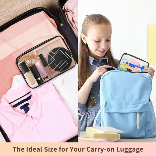 Miniatura 7 de TISRATOK 12 piezas Bolsa de maquillaje transparente para mujeres con cremallera, estuche de aseo aprobado por la TSA, bolsa de cosméticos a granel