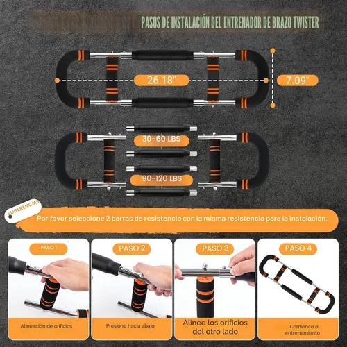 Miniatura 5 de Entrenador de Brazo Twister, 6 Niveles de Resistencia Ajustables (30-120 lb) Ejercitador de Brazo y Pecho Twister con 4 Resortes y Póster
