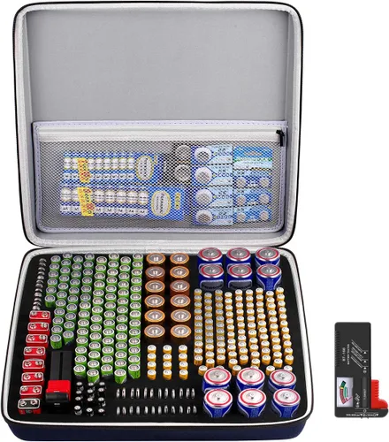 Miniatura 10 de Comecase - Caja de almacenamiento para batería dura, con estuche de transporte - Capacidad para 80 baterías AA AAA C D - con probador de batería