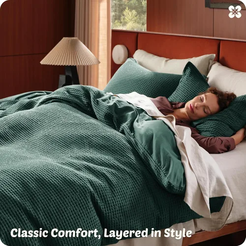 Miniatura 7 de Bedsure - Funda de edredón de algodón tamaño King - 100% algodón de tejido gofre color verde bosque, juego de ropa de cama GentleSoft™ transpirable