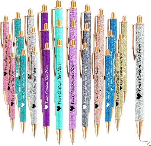 Miniatura 52 de Bolígrafos con purpurina personalizados con nombre, bolígrafos bonitos y bonitos personalizados, bolígrafos retráctiles de tinta negra, suministros