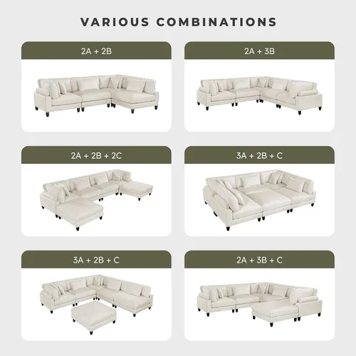 Miniatura 5 de Lexicon Sofá modular de 120 pulgadas, sofá modular de microfibra de gran tamaño de 4 plazas en forma de L, 6 almohadas decorativas y arreglo Beige