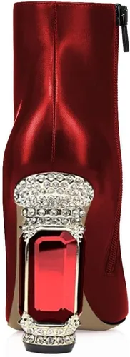 Miniatura 119 de FSJ Botas de tacón alto con punta puntiaguda para mujer, con tacón alto, con cremallera lateral brillante, estilo casual, para uso diario, zapatos