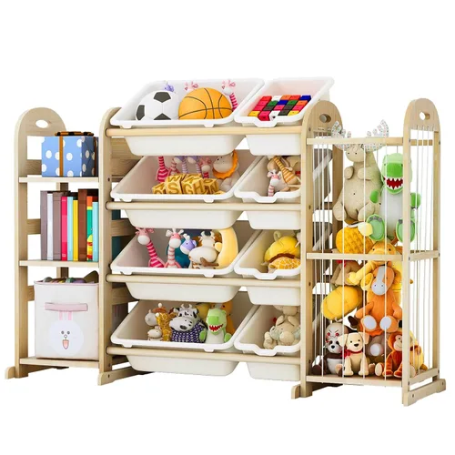 Miniatura 8 de Organizador de almacenamiento de juguetes de madera, organizadores de juguetes y almacenamiento con almacenamiento de animales de peluche, estante