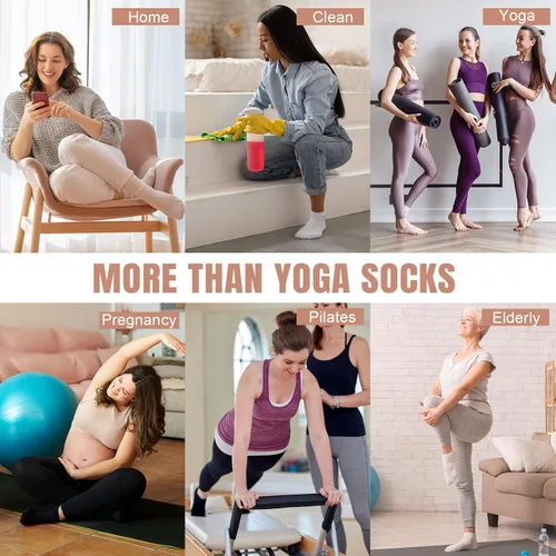 Miniatura 7 de Toes Home Calcetines de pilates para mujer con agarres antideslizantes, calcetines de yoga para barre hospital, calcetines pegajosos, 4 pares