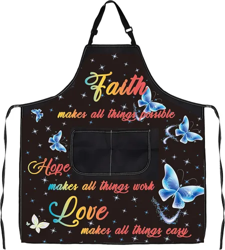 Miniatura 5 de CMNIM Delantales cristianos para regalo religioso, versículos de la Biblia, delantal de cocina cristiana con bolsillos, delantal de cocina Faith