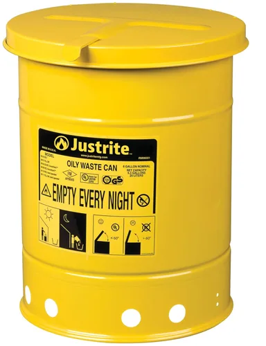 Miniatura 15 de Justrite Recipiente para desechos aceitosos de acero galvanizado de 10 galones, recipiente de seguridad metálico para trapos con aceite de 18 x 14