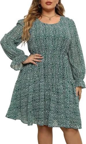 Nemidor NEM320 - Vestido de patinadora para mujer, casual, manga larga tipo farol, estilo bohemio, de gasa, talla extragrande