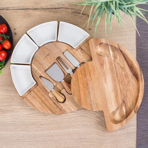 Miniatura 2 de ChefSofi Juego de tabla de charcutería y plato para servir queso, hecho de madera de acacia, juego de tabla de queso y cuchillos patentado por