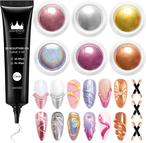 Miniatura 10 de Polvo para Uñas Cromado BISHENGYF -【Efecto de Hadas】Polvo Cromado Dorado para Uñas Aurora Sirena Perla Blanca Rosa Cromado para Uñas, Pigmento