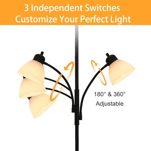 Miniatura 5 de Lámparas 3 en 1 para sala de estar, lámpara de pie con 2 luces de lectura ajustables, lámparas de pie con atenuación continua, 3 bombillas LED