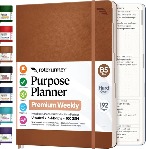 Miniatura 19 de Roterunner Cuaderno Planificador de Propósitos B5 7.5”x9.8” Planificador Sin Fechas 2025 Herramienta de Productividad y Establecimiento