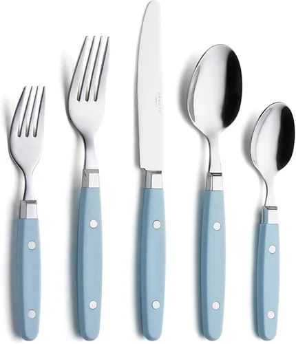 Miniatura 31 de Set de cubiertos Annova, juego retro/remachado de vajilla de acero inoxidable colorida para mesa y cocina, incluye cuchillos de cena, tenedores