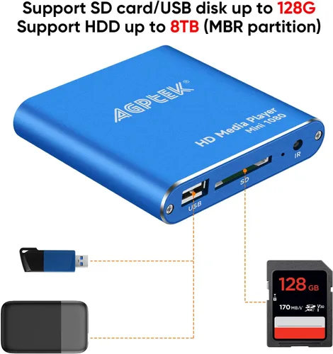 Miniatura 8 de Reproductor multimedia HDMI, mini 1080p Full HD Ultra HDMI MP4 reproductor MP4 para MKV/RM/ MP4/AVI, etc., unidad flash USB HDD/HDD y tarjeta SD