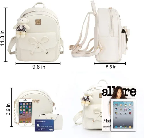 Miniatura 34 de ZGWJ Mini mochila de cuero con moño, mochila pequeña, linda mochila casual de viaje para niñas y mujeres, M, Mochilas tipo mochila