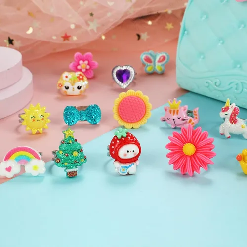 Miniatura 5 de PinkSheep Little Girl Jewel Rings in Box, Adjustable, No Duplication, Girl Pretend Play and Dress Up Rings (24 Lovely Ring)