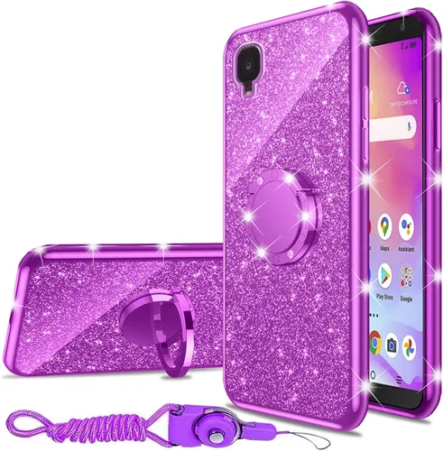 Miniatura 34 de nancheng Funda de teléfono para TCL A3X (A600DL), funda para Alcatel TCL A3X niñas y mujeres, bonita funda de silicona transparente con purpurina
