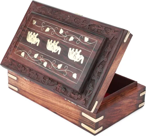 Miniatura 6 de Ajuny Joyero de madera de 8 x 5 Diseño de elefante hecho a mano con incrustaciones de latón, organizador de recuerdos y baratijas decorativo