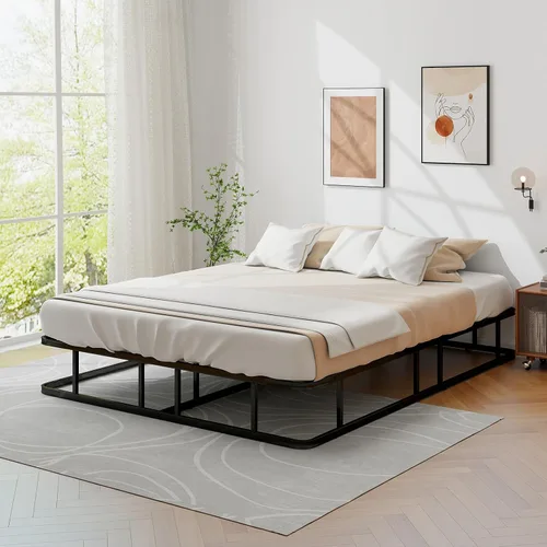 Miniatura 2 de KOMFOTT Base de cama de plataforma de metal tamaño Queen, base de colchón de metal resistente, plataforma de soporte de listones de metal con patas