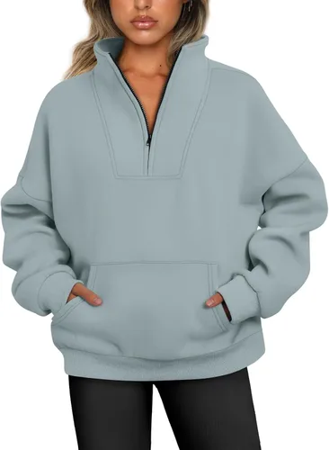 Trendy Queen Sudaderas con media cremallera para mujer, sudaderas con capucha de gran tamaño, suéteres de otoño 2023 Y2K ropa de invierno