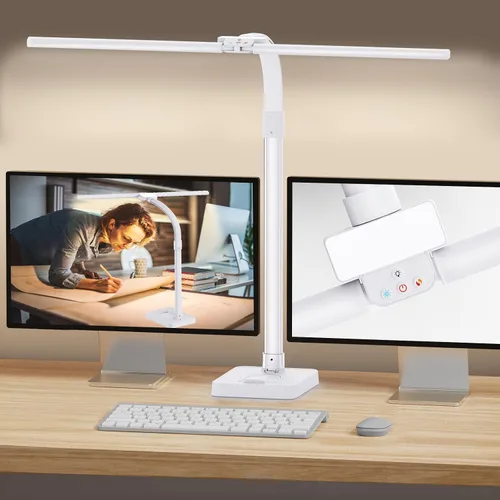 GAEFURY Lámpara de escritorio LED para oficina en casa, lámpara de escritorio brillante de 24 W con base de soporte para teléfono, 25 modos de Blanco