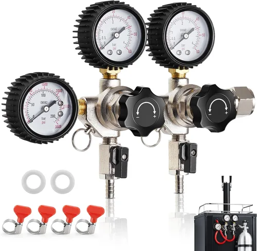 Regulador de CO2 para dispensador de torre de cerveza de barril doble Kegerator, regulador de barril dual Regulador de presión de cerveza de CO2