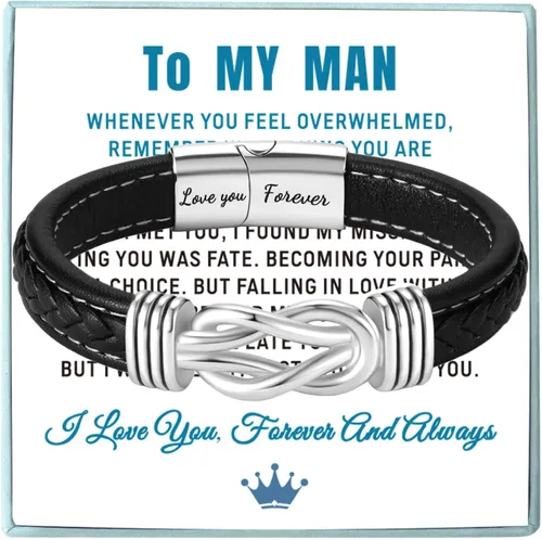 Miniatura 9 de Coolvy Pulsera con texto en inglés "To My Man Straighten Your Crown" para marido, novio, pulseras de cuero trenzado para hombre, San Valentín