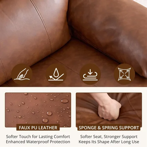 Miniatura 5 de Silla reclinable giratoria de cuero de 360° para adultos, sillón reclinable manual con cojín de resorte, sofá individual con bolsillos laterales