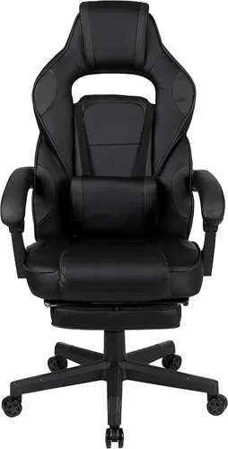 Miniatura 5 de EMMA + OLIVER Silla ergonómica negra para videojuegos, respaldo/brazos, reposapiés, masaje lumbar