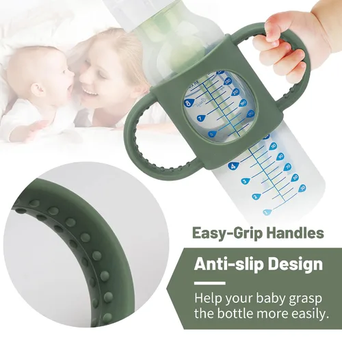 Miniatura 3 de Paquete de 3 asas para botellas compatibles con biberones estrechos y biberones de cuello ancho, asas antideslizantes de fácil agarre, silicona
