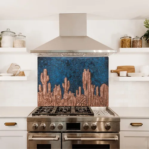 Miniatura 2 de Protector contra salpicaduras de cocina, salpicadero de cobre con símbolo del suroeste, panel de cobre personalizado, azulejos de cobre hechos a