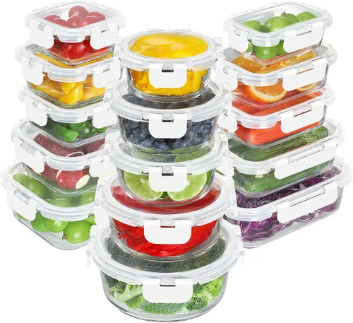Miniatura 11 de BAYZZ 24 piezas de recipientes de vidrio para almacenamiento de alimentos con tapas, recipientes de vidrio herméticos para preparar comida