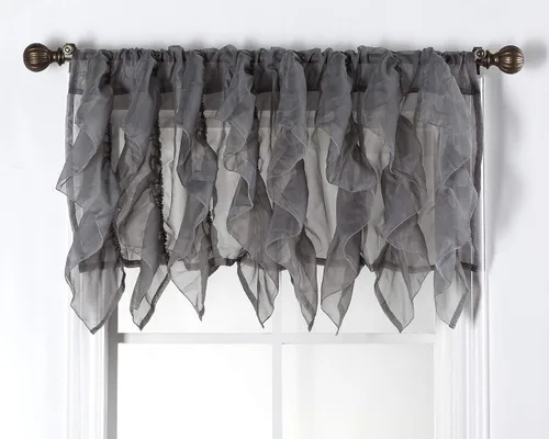 Miniatura 9 de 1 pieza cenefa transparente con volantes en cascada beige estilo Shabby Chic (50" x 16")