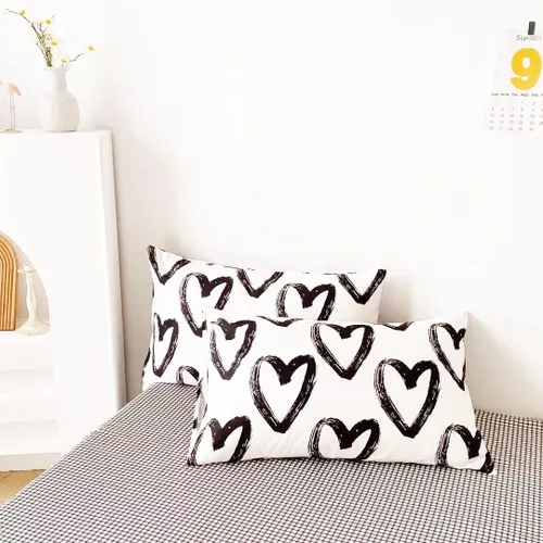 Miniatura 7 de Wellboo Juegos de Edredones de Amor Queen Negro y Blanco Ropa de Cama Edredones de Algodón Mujeres Niñas Colchas de Cama con Forma de Corazón Tinta